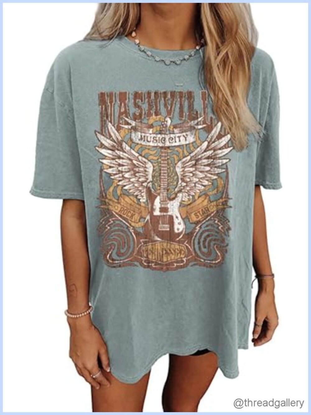 Oversized Rock Band Graphic Tee Women Nashville Country Music T-Shirt